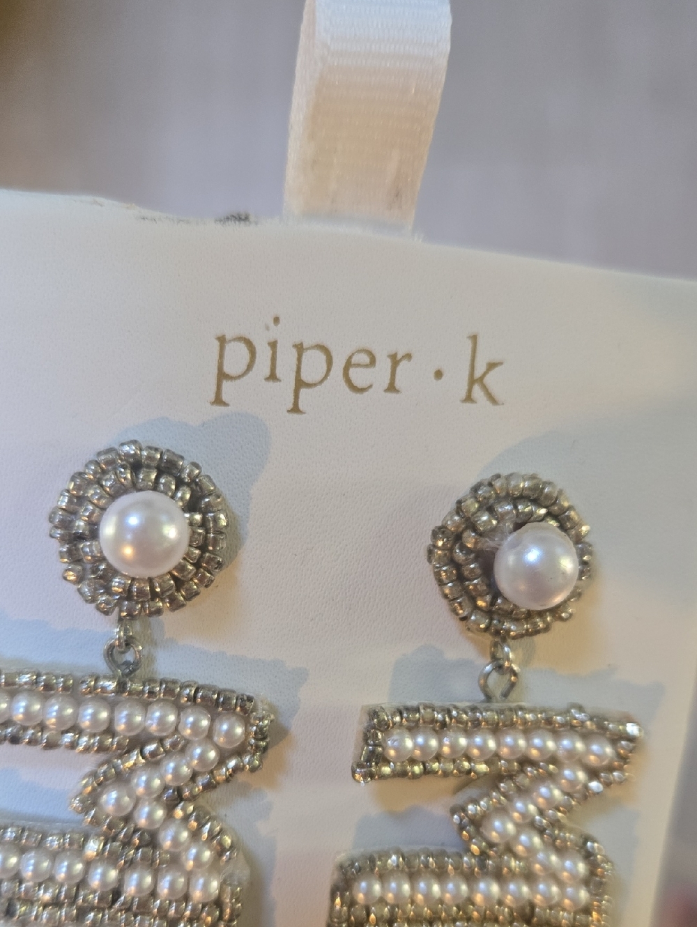 New Piper K "MRS" Beaded Dangle Earrings - Picture 3 of 7